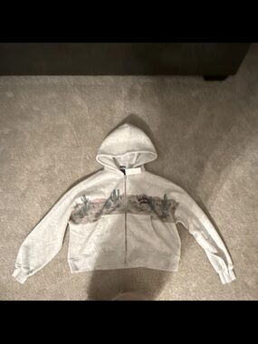 BRAND NEW CROPPED Abercrombie & Fitch Heather Light Gray Half-Zip Hoodie